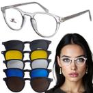 Armação Para Óculos Redondo Clip On 5 Lentes Solar E Noturna
