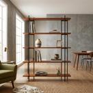 Armário Aberto Suporte Decorativo Estante Multiuso Estilo Rustico 5 Prateleiras Madeira Maciça