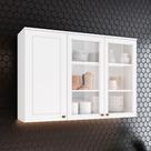 Armário Aéreo 120 cm Branco HP 100% MDF 03 Portas com Vidro Temperado Americana Armário Aéreo 120 cm Branco HP 100% MDF 03 Portas com Vidro Temperado Americana