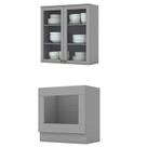 Armário Aéreo 2 Portas de Vidro com Balcão Forno de Embutir 80cm Americana Cinza - Henn