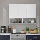 Armario Aéreo 3 Portas Compacto Branco ou Preto com Nicho Organizador Ideal para Cozinha