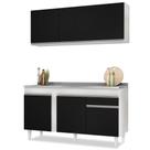 Armário Aéreo Argélia e Balcão Gabinete com Pia Inox 150cm Dakota Branco/Preto - Lumil Armário Aéreo Argélia e Balcão Gabinete com Pia Inox 150cm Dakota Branco/Preto - Lumil