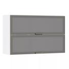 Armário Aéreo Basculante Duplo 120 cm Branco 2 Portas com Vidro Reflecta Prata Pérola Luciane Móveis