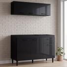 Armário Aéreo com Balcão Gabinete de Pia 120cm sem Tampo Classic P11 Preto - Mpozenato