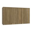Armário Aéreo Com LED Cozinha 120 Cm 3 Portas 2 Prateleiras Organizador Marrom Madeira Nogueira