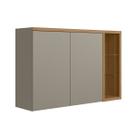Armário Aéreo Cozinha 120 Cm Allure 2 Portas com Vidro e Led 100% Mdf Jequitibá/Gris Fosco - Linea Brasil