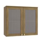 Armário Aéreo Cozinha 80 Cm 2 Portas Com Tela 1 Prateleira Organizador Marrom Madeira Nogueira