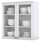 Armário Aéreo Cozinha 80 Cm Nova York 2 Portas 2 Prateleiras com Vidro Branco Hp - Henn