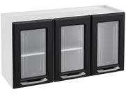 Armário Aéreo Cozinha em Aço Topázio 3 Portas com Vidro Branco/Preto - Telasul Armário Aéreo Cozinha em Aço Topázio 3 Portas com Vidro Branco/Preto - Telasul