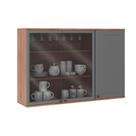 Armário Aéreo Cozinha Modulado Bella 2600 c/ 3 Portas (2 c/ Vidro) 120cm Nogal/Cinza - Carraro