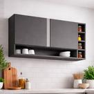 Armário Aéreo Cozinha Vanessa 105cm 2 Portas Nicho Lateral MDP Funcional Cinza - Desk Design