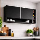 Armário Aéreo Cozinha Vanessa 105cm 2 Portas Nicho Lateral MDP Funcional Preto - Desk Design