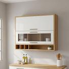 Armário Aéreo de Cozinha 120cm 2 Portas Basculantes Vidro Reflecta 100% MDF Vicenza Espresso Móveis
