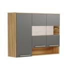 Armário Aéreo de Cozinha 120cm com 3 Portas Vidro Reflecta e Nicho 100% MDF Itália Espresso Móveis Cinza/Amêndoa/Chumbo Armário Aéreo de Cozinha 120cm com 3 Portas Vidro Reflecta e Nicho 100% MDF Itália Espresso Móveis Cinza/Amêndoa/Chumbo