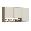 Armário Aéreo de Cozinha 3 Portas THB Mag, Naturale e Off White 120 cm