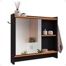 Armário Aéreo Espelheira Armarinho para Banheiro com Espelho Genova - Preto/Cinamomo - Lojas RPM
