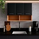 Armário Aereo Grafite 3 Portas com Nicho Parede Cozinha Compacta Modular