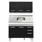 Armário Aéreo Honduras e Balcão Gabinete Suécia com Pia Inox 120cm Branco/Preto - Lumil Móveis Armário Aéreo Honduras e Balcão Gabinete Suécia com Pia Inox 120cm Branco/Preto - Lumil Móveis