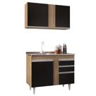 Armário Aéreo Indiana e Balcão Gabinete 100cm com Pia Inox Luziania Castanho/Preto - Lumil