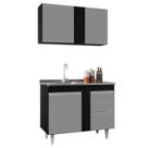 Armário Aéreo Indiana e Balcão Gabinete 100cm com Pia Inox Luziania Preto/Cinza- Lumil