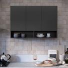 Armário Aéreo Milão Multiuso 3 Portas Nicho Parede Suspenso Cozinha Quarto Lavanderia Preto