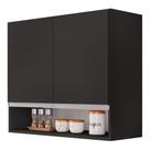 Armário Aéreo Multiuso Lux 80cm 100%MDF 02 Portas com Nicho Integrado Preto - Abmaza