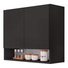 Armário Aéreo Multiuso Meg 80cm 100%MDF 02 Portas com Nicho Integrado Preto - Desk Design