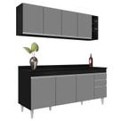 Armário Aéreo Nevada e Balcão 180cm com Tampo Dallas Preto/Cinza - Lumil