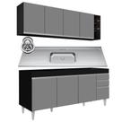 Armário Aéreo Nevada e Balcão Gabinete 180cm Com Pia Dallas Preto/Cinza - Lumil