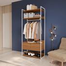 Armário Alto Closet Aberto 2 Gavetas 4 Prateleiras e Cabideiro MDF e Aço