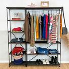 Armário Arara Industrial Closet Completo Modular Ample de Ferro e Madeira Tabaco e Preto