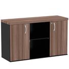 Armário Baixo Credenza PE40 Pandin 121,50 cm (largura) em MDP Cor Walnut e Preto Dois Nichos