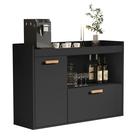 Armário Buffet Aparador Suspenso Cantinho do Café com 2 Portas 1 Nicho e 1 Prateleira para Organização da Sala Cozinha Espaçoso Design Moderno Preto