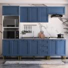 Armário Cozinha Americana Modulada Completa 260cm 5 Peças Com Balcão Multimóveis Cr20495 Branco-Azul