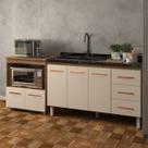 Armário Cozinha Balcão Gabinete de Pia 140 cm Carine e Balcão Para Microondas e Forno Elétrico Amanda Savana Off White