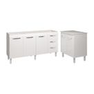 Armário Cozinha Balcão Gabinete De Pia 160 Cm Estela E Balcão Jane Para Microondas Ou Forno Elétrico Branco