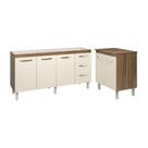 Armário Cozinha Balcão Gabinete De Pia 160 Cm Estela E Balcão Jane Para Microondas Ou Forno Elétrico Savana Off White