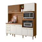 Armário Cozinha Compacta MDF 7 Portas 3 Gavetas Balcão C/ Tampo Espaço P/ Forno E Microondas Pés C/ Regulagem Piatã