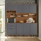 Armário Cozinha Compacta Viena Jequitibá/Cinza Fosco 8 portas 2 Gavetas Adega para 4 Garrafas e Pés - Lukaliam