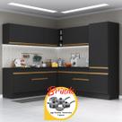 Armário Cozinha Completa Canto Veneza MP2101 Multimóveis Preto Brinde Jogo de Panelas Tramontina