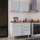 Armário Cozinha e Balcão com Tampo 100cm Luziania Cinza Claro/Castanho - Lumil Armário Cozinha e Balcão com Tampo 100cm Luziania Cinza Claro/Castanho - Lumil
