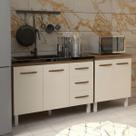 Armário Cozinha Gabinete Pia de 120 cm Bruna e Balcão Jane para Forno Elétrico ou Microondas Savana Off White