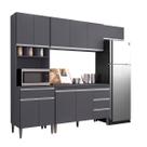 Armário Cozinha Parede Completa 5 Peças Modulada Com Tampo 241cm Natalie Cinza ÉdeCasamoveis