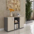 Armário Credenza 2 Portas Pivotante P25 Cinza/Grafito/Castanheira Marrom