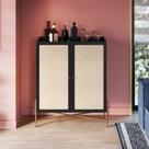 Armário Cristaleira Bar Adônis 2 Portas 93cm Palhinha Pé metálicos Boho Móvel na Caixa