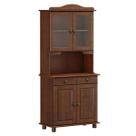 Armário Cristaleira para Cozinha Linha Rubi Café 4 Portas e Vidro Liso Incolor 2 Gavetas Madeira Maciça Pinus - Finestra