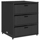 Armário de armazenamento de pátio vidaXL Black Poly Rattan com 3 gavetas