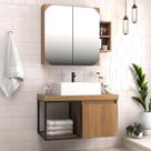 Armário de Banheiro Bosque 80 Cm 3 Portas 100% Mdf com Espelho Noce - Belizze Móveis