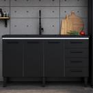 Armário de Cozinha 144cm 100% Aço 3 Porta e 4 Gavetas Balcão