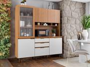Armário de Cozinha 5 Portas 3 Gavetas Superiore Marrom/Freijó/Off-White